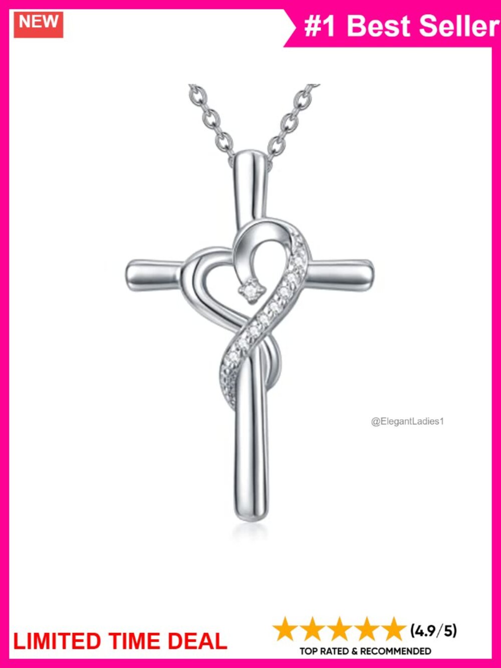 Sterling Silver Natural Diamond Cross Necklace 18k White Gold Plated